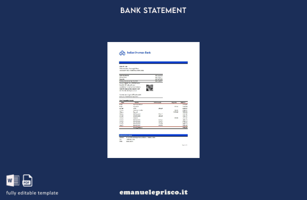 modello Excel di estratto conto bancario indiano d'oltremare dell'India in stile